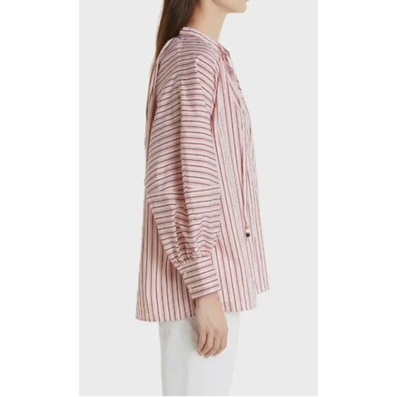 HUGO BOSS Women's Bateco Striped Tie Neck Top in Sienna/Rust NWT Size 6 - Picture 2 of 9